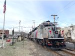 NJT 4102 and M&NJ # 5615 push part of the consist across Main Street in Warwick to be connected to the rest of the train before proceeding north to the first collection stop, located just north of the South St Grade Crossing